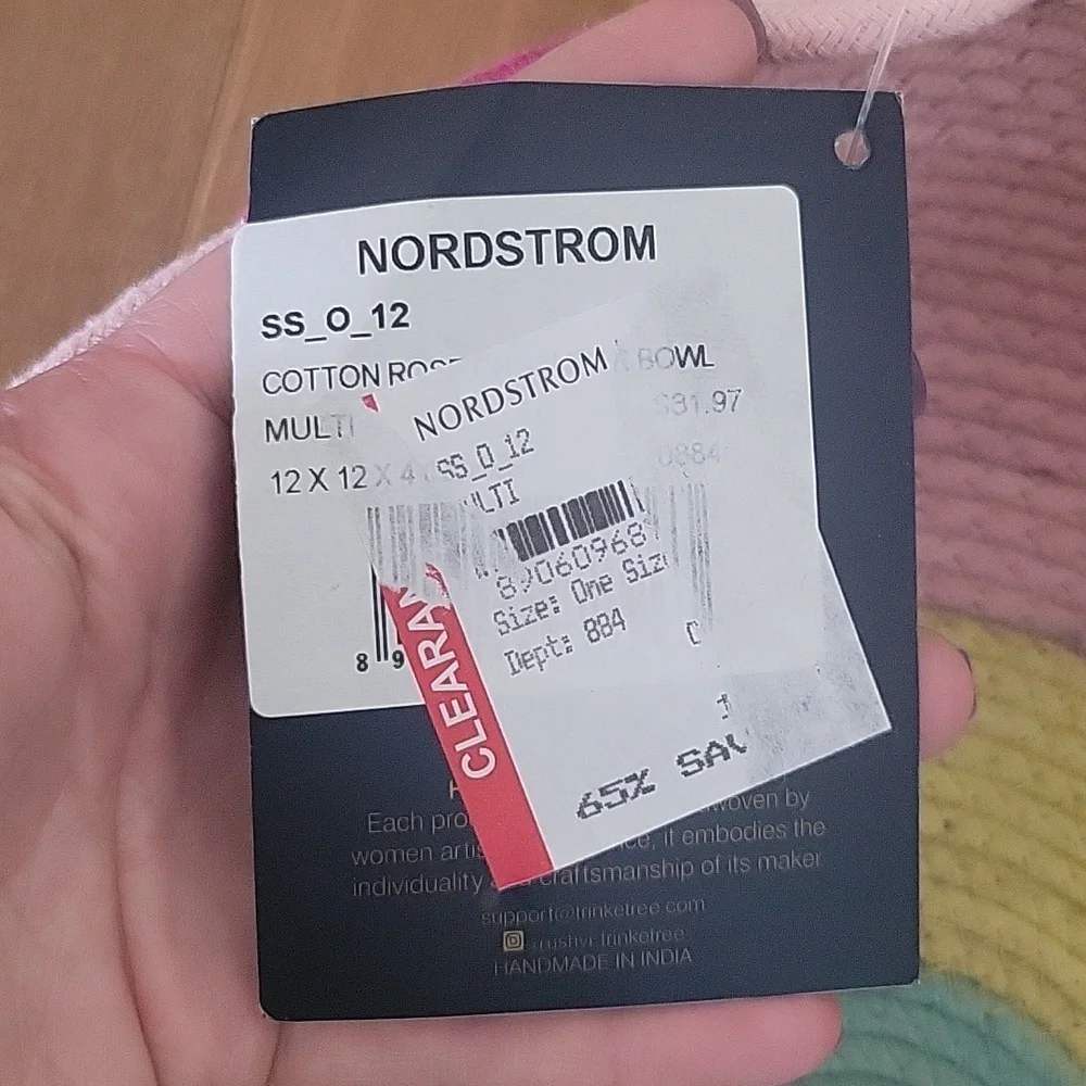 NWT Nordstrom Trinktree Embroidered Cotton Table Tray Bowl Pink‎ 12x12x4